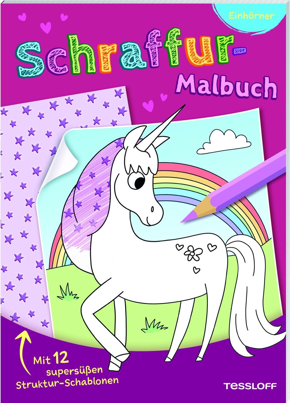 Schraffur-Malbuch Einhörner