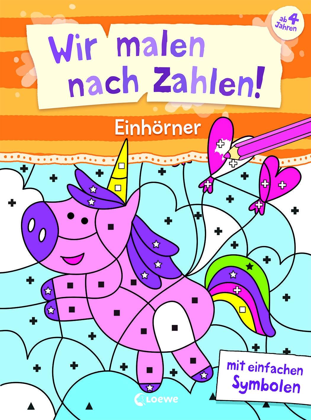 Wir malen nach  Zahlen - Einh&ouml;rner