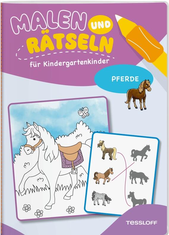 Malen und Rätseln für Kindergartenkinder - Pferde