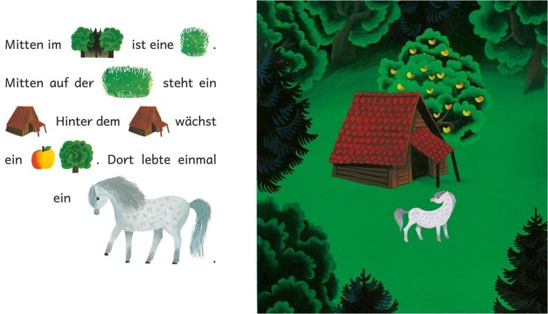 Pony, Bär und Apfelbaum